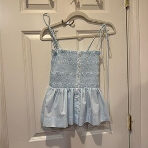 NWT!  Free People Sky Blue Smocked Top by Emory Park, size Small
